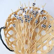 400pcs/200pcs/50pcs/20pcs/10pcs White Halloween Skull Shaped Bamboo Decorative Picks, Natural Raw Bamboo Material, Precision Polished No Burrs, Dark Humorous Skull Head Design, Suitable For European Halloween Theme Party, Western Restaurant Cold Dish Plating, Home Party Fruit Dessert, Holiday Gathering Snack Plating Atmosphere Decoration Props - Multicolor - View 6