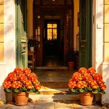5pcs Outdoor Autumn Orange Geranium - Featuring Vibrant Autumn Orange Flowers And Green Leaves, Perfect For Indoor And Outdoor Decoration, Garden, Patio, Home Center Decor, Wedding And Engagement Occasions, Artificial Outdoor Flowers, Wedding Decoration, Vibrant Floral Arrangement, Realistic Petal Design, Decorative Foliage, Durable Plastic Flowers, Simulated Floral Display, Event Planner - Multiple Styles - View 5