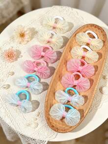 12 Stücke/2 Stücke süße Fischschwanz-Haargummi, bunte Glitzer-Tüll-Haargummis, Pferdeschwanz, Bubble-Zopf, Haaraccessoires Geschenke für Mädchen und Teenager, Schulkleidung - Verschiedenfarbig - Übersicht 11