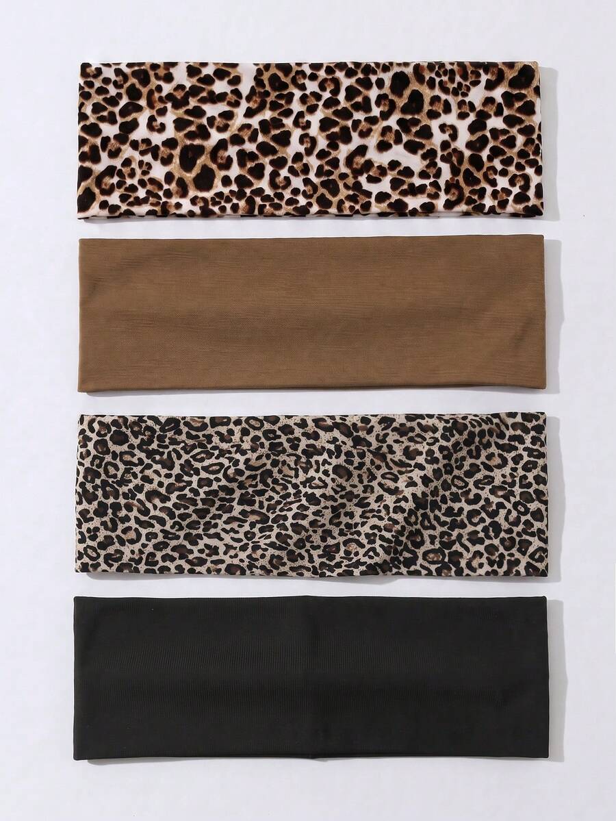 4pcs/Set Fashionable Women's Leopard Print Pattern Soft Non-Slip Headbands, Elastic Yoga Sports Headbands Hair Accessories, Versatile For Daily Wear And Multiple Occasions - Multicolor - View 1