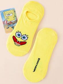 SpongeBob SquarePants 3/6雙可愛卡通圖案加強趾尖與足跟舒適短襪，男女通用，適合四季、學校與戶外運動，夏冬皆宜，黃色海綿圖案 - 彩色 - 查看 6