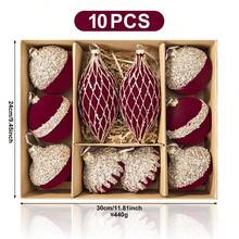 10/12pcs Burgundy Velvet Christmas Ball Ornaments, Shiny Rhinestone Hanging Decorations, Gift Box Set, Suitable For Christmas Tree, Home And Holiday Party - Multicolor - View 6