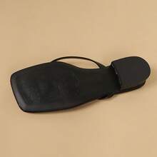 Women's Soft Leather Square Toe Wide Fit Thong Sandals With Kitten Heel, Versatile Summer Beach Flip Flops - Black - View 7