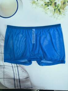 DomiGe 1pc Sexy Soft Sky Blue Mesh Fully Transparent Low Waist Men's Boxer Briefs - Blue - View 6