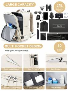 大容量 25L 登機背包,符合航空標準的旅行袋,14-15.6 吋筆電包含乾濕分離,防水旅行背包適用於男女,短途旅行商務通勤學校包,多隔層輕量耐用透氣多功能 3-5 天旅行行李袋,可直接登機無需託運,百搭休閒背包,多色可選 - 彩色 - 查看 5