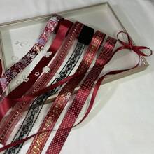 金箔印花緞面蕾絲緞帶套組，多款圓點、蝴蝶、音符緞帶，DIY胸針掛繩禮品包裝裝飾手工藝材料 - A - 查看 7