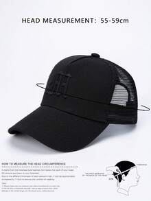 1] Men's & Women's Gothic Letter Embroidery Baseball Mesh Cap, Men's Baseball Cap - Black - View 3