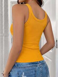 3件組女款螺紋U領背心，修身短版無袖基礎內搭背心，休閒Y2K街頭風 - 彩色 - 查看 6