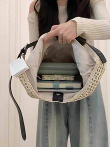 Ampia borsa tote intrecciata per la spiaggia e le vacanze, borsa a tracolla da donna, piccola borsa da spiaggia in rete di design con grande capacità - A - Visualizzare 4