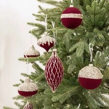 10/12pcs Burgundy Velvet Christmas Ball Ornaments, Shiny Rhinestone Hanging Decorations, Gift Box Set, Suitable For Christmas Tree, Home And Holiday Party - Multicolor - View 11