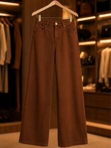 Women's Wide Leg Plus Size Jeans - High Quality - Brown - View 7