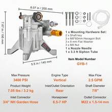 Vertical High Pressure Water Pump 7/8" Shaft For Residential Cleaning Vehicle Maintenance Home Siding Wash 3400 PSI 2.5 GPM Replacement Kit Pump Parts Assembly Compatible Gas Engines-XY466975 - Multicolor - View 7
