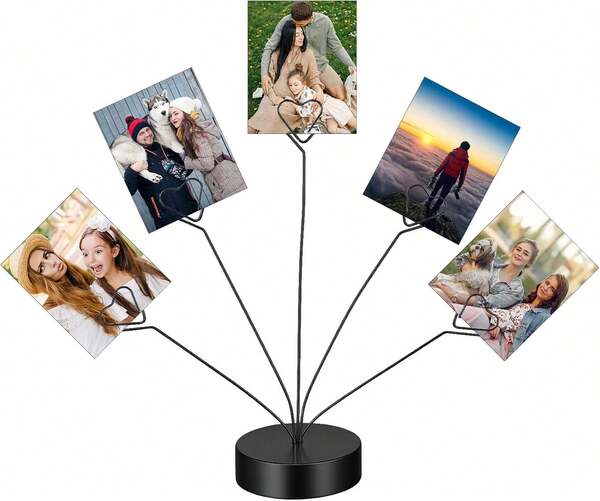 Quilax Heart-Shaped Photo Tree Holder Clip, 5-Branch Metal Desktop Gift Card Tree Stand, Black Picture Holders For Tables, Photo Card Holder For Wedding Christmas Birthday Party Decor(Black)