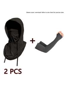 2/4Pcs UV Protection Sun Protection Hooded Face Cover Arm Sleeves Set, Breathable Cooling Neck Gaiter With Drawstring, Sun Screen Head Cover & Ice Sleeves For Driving, Cycling, Fishing Outdoor Activities - Multicolor - View 8