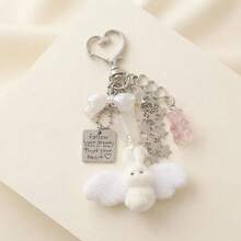 Cute Angel Rabbit Keychain With Bow And Wings, Flocked Material Handmade Bag Charm, Kawaii Handbag Pendant, Phone Charm Accessory - Multicolor - View 4
