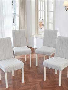 1/2/4/6pcs Jacquard Stretch Dining Chair Cover Set, Dark Color Full Coverage Elastic Chair Slipcover, Washable Soft Velvet Chair Protector, Suitable For Kitchen, Dining Room, Party, Wedding - Light Grey - View 7