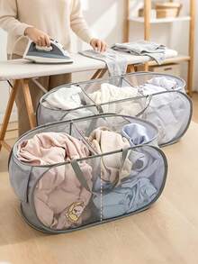 Classic Horizontal 2-Compartment, 3-Compartment Ironing Dirty Clothes Basket Laundry Basket, Multi-Functional Clothing Storage Basket, Multi-Scenario Ironing Laundry Basket, Clothing Storage Basket, Miscellaneous Storage Basket, Suitable For Home, Living Room, Dormitory, Laundry Room. 5 Colors And 3 Models (1-Compartment, 2-Compartment, 3-Compartment) Available - Multicolor - View 3