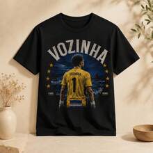 Camiseta de Algodón Lavado Vintage, Vista Trasera de Vozinha, Jersey con Estampado de Estrella Circular Nocturna Oceánica y Bandera de Cabo Verde, Camiseta Oversize Personalizada para Fanáti - Negro - Ver 1