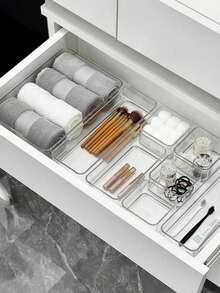 4件組極簡抽屜收納盒，適用於小物品、化妝品、化妝工具收納，抽屜整理 - 透明 - 查看 6