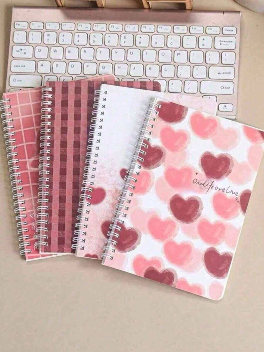 4PCS A5 Spiral Notebook Set, Cute Cartoon Cover, 60 Lined Pages, Random Pattern, Back To School Essential - A - View 1