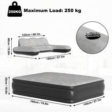 Colchón de aire autoinflable doble con cabecero incorporado, 195 * 146 * 82,5 cm, bomba eléctrica desmontable, cama inflable flocada, capacidad de carga de 250 kg para el hogar y el camping. - Gris oscuro, modelo para dos personas - Ver 3