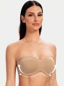 MELENECA Women's Minimizer Unlined Strapless Bras For Large Bust With Underwire Clear Strap - Beige - View 3