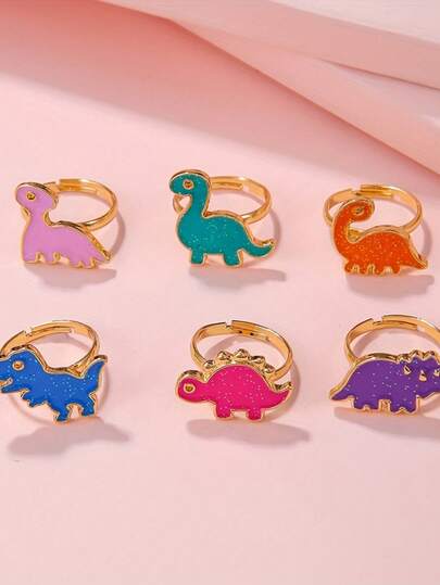 6PCS Bohemian Fashion Ocean Style Cute Dinosaur Women's Rings, Suitable For Vacation, Party, Gift And Wear