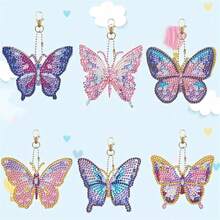 6Pcs/Set DIY Diamond Painting Keychain - Butterfly Pattern, DIY Decoration, Diamond Kit Craft Supplies, Handmade Mosaic Painting Keychain DIY Set Suitable For Beginners, Creative Handmade Craft Gift Set - Sets - View 1
