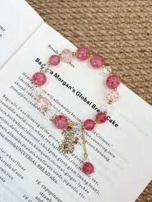 Fashion Design 1pc Strawberry Crystal Glass Bracelet[With Box] Women's Blessing Bag Pendant Charm Bracelet, Gift For Girlfriend - Pink - View 9