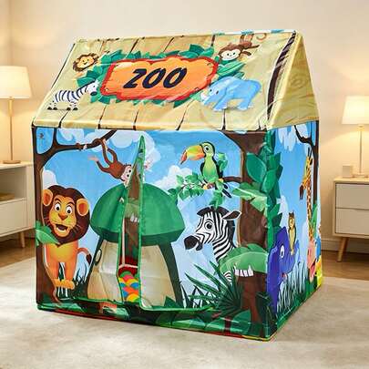 Forest Zoo Theme Play Tent House, Portable Children's Tent With Storage Bag, Kids Role Play House Theme Toy Playroom, Secret Base Play House Gift Toy For Boys And Girls, Best Birthday And Holiday Gift (Green Forest Theme Tent)