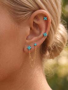 6pcs Exquisite Dazzling Earring Sets Earrings Stack Golden Copper Color Turquoise Color Stone Zirconia Hoop Stack Gifts For Women - Earring Set - View 4