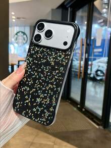 1 buah Casing Ponsel Berkilau Rhinestone Warna-warni dengan Latar Belakang Hitam, Kompatibel dengan iPhone, Pelindung Ponsel - MultiWarna - View 4