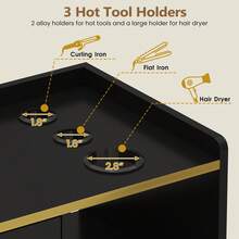 Advwin 39.4" Wall Mount Salon Stations For Hair Stylist, Professional Floating Barber Desk With Gold Accent, 2 Drawers & 3 Tool Holders, Modern Styling Station With Storage For Barbershop, Beauty & Spa - Black + Gold - View 7