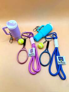 1 Set Gantungan Kunci Berbentuk Cangkir dan Raket Tenis dengan Rantai yang Dapat Dilepas - Sempurna untuk Menyimpan Lip Gloss - Gantungan Kunci Lipstik - Gantungan Kunci Wadah Lipstik - Kotak Penyimpanan Lip Balm - Seri Olahraga Modis, Gantungan Kunci Unik, Dekorasi Tas, Gantungan Ponsel - MultiWarna - View 2