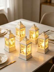 2pcs Best-Selling Christmas Square Lantern LED Flameless Home Decor Christmas Tree Santa Claus Holiday Lantern Decoration Lights Flameless Warm Light Desktop Christmas Print Pattern Ornament Small Light Suitable For Holiday Atmosphere - Christmas Lanterns - View 2