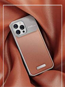 1pc Vintage Brown Leather & Metal Frame Phone Case, Compatible With IPhone 17 Pro Max 16 15 14 13 12 11 Pro Plus 16E, Hollow Large Split Lens Hole Full Lens Protection Cover, Waterproof Shockproof Anti-Drop Anti-Scratch Hard Shell Phone Case - Brown - View 5