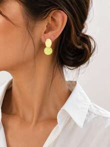 1 Pair Minimalist Round Bead Pendant Earrings, Jewelry Accessory For Women, Party Gift, Birthday Gift - Yellow - View 3