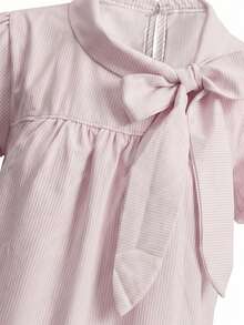Korean Style Sweet Bow Tie Short Sleeve Blouse, Loose & Slimming, Elegant Summer Top For Women Pink - Pink - View 8