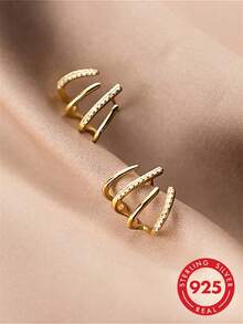 1 Pair S925 Sterling Silver Minimalist Ins Style Niche Design Curved Stud Earrings For Women, Layered Cool Gentle Elegant Delicate Daily Commute Asymmetrical Earrings - Geometry - View 7
