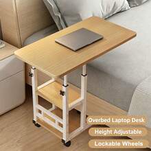 Height Adjustable Overbed Table With Lockable Wheels, Mobile Rolling Bedside Laptop Desk, Multifunctional Gaming & Office Workstation For Bedroom Dorm Small Spaces - 彩色 - 查看 1
