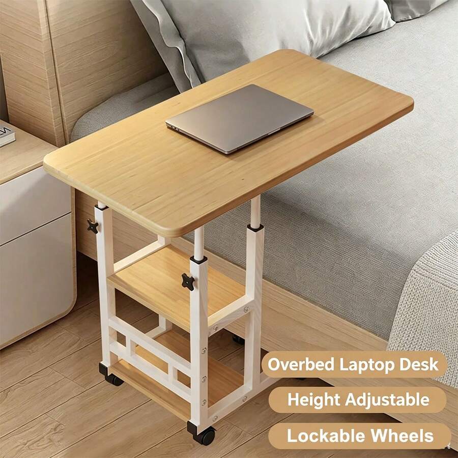Height Adjustable Overbed Table With Lockable Wheels, Mobile Rolling Bedside Laptop Desk, Multifunctional Gaming & Office Workstation For Bedroom Dorm Small Spaces - 彩色 - 查看 1