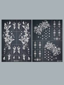 2pcs / 1sheet Butterfly Floral Henna Mehndi Tattoo Stencil Set, Reusable, Suitable For Beginners, Brides, Weddings, Festivals, Temporary Body Art - Black - View 10