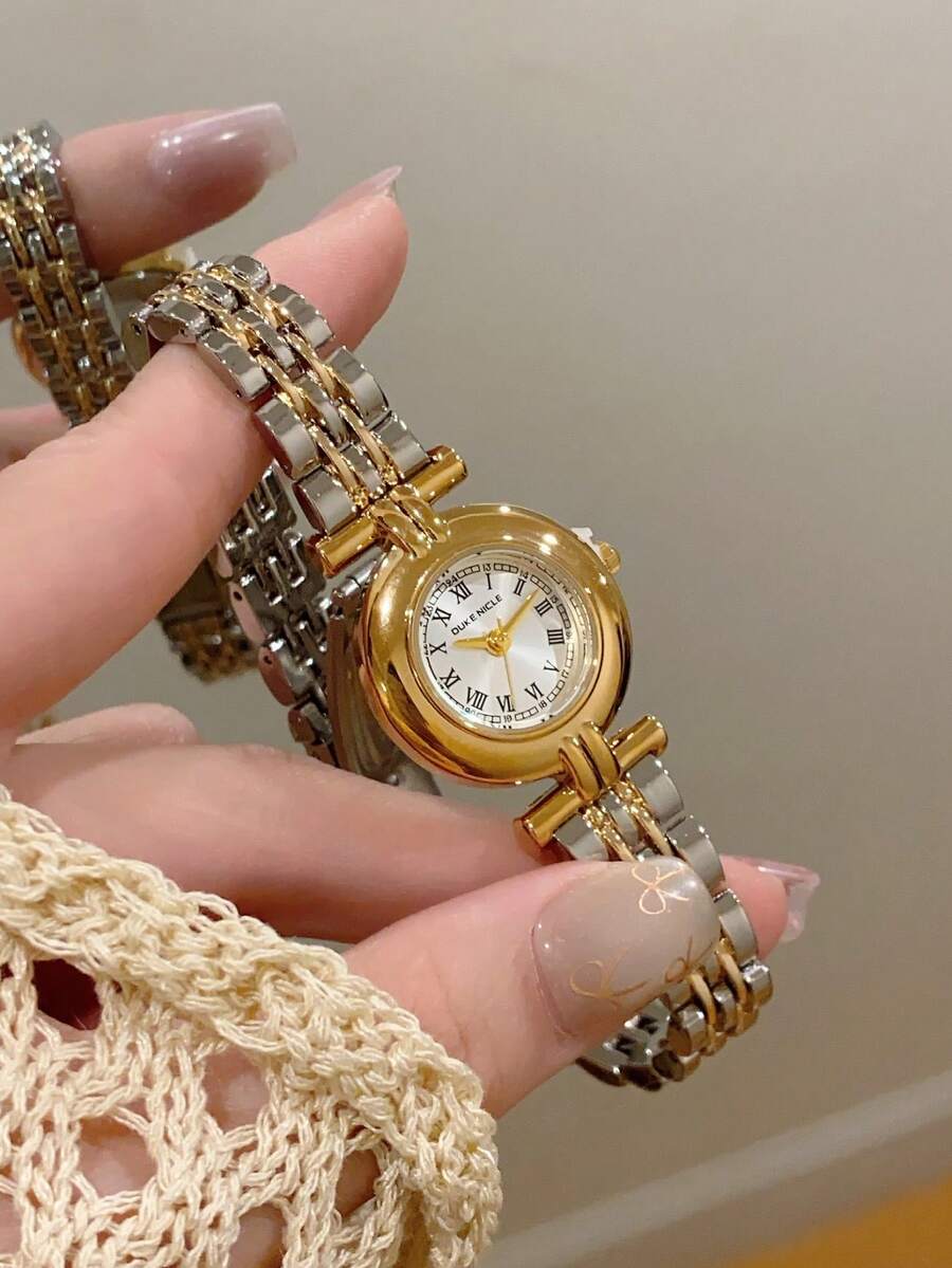 1件金色/銀色小錶盤女士腕錶 精緻小石英錶 羅馬刻度錶盤 女款腕錶 適合日常配戴 - 均碼 - 查看 1
