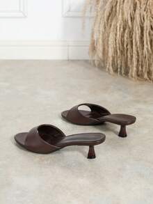 Women's Fashion Metallic Open Toe Low Heel Sandals, Comfortable Versatile Non-Slip Slippers For Commuting And Dating - Coffee Brown - View 6