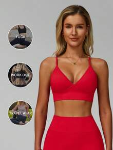 MFVIM Seamless Yoga Bra Top With Adjustable Straps, Quick-Dry Sports Shirt For Running & Fitness, Breathable Gym Wear For Women - Red - View 6