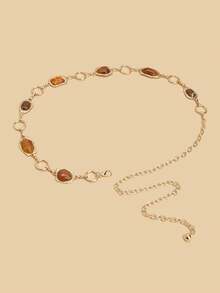 1pc Vintage Gold Waist Chain Belt, Caramel Gemstone Waist Chain; Y2K Belt, Summer Accessories, Ibiza Accessories; Suitable For Ball Gown, Bridesmaid Dress And Evening Wear, Matching Daily Outfits, Shopping, Dating, Casual, Party - Gold - View 1