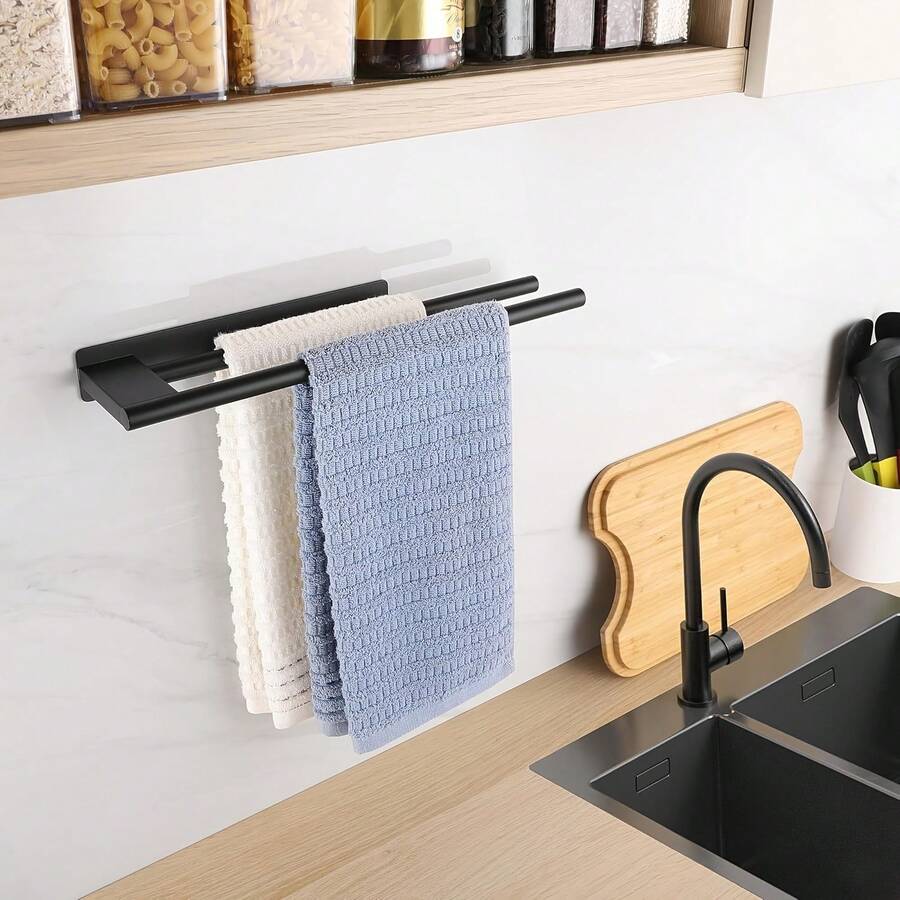 No-Drill Stainless Steel Towel Bar, Single Or Double Bar Options. Perfect For Kitchen Use, Made Of Waterproof And Rust-Proof Material. Ideal For Drying Towels, Essential Kitchen Storage Solution. Perfect New Year Or Valentine's Day Gift. Kitchen Storage Accessory.