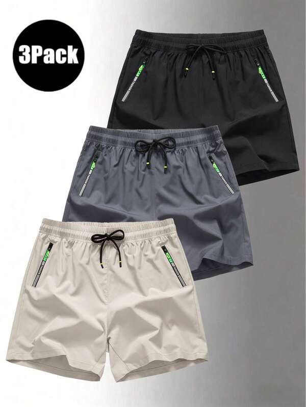 Pantalones cortos deportivos de seda de hielo de verano para hombres, para correr, bádminton, entrenamiento en el gimnasio, deportes casuales, paquete de 3