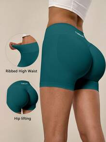TimeOff Shorts deportivos para mujer de 1 pieza, color liso, cintura alta con banda acanalada y espalda fruncida - Verde - Ver 11