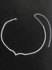Exquisite Sparkling Rhinestone V-Shaped Necklace, Women's Jewelry Accessory For Banquet And Party - Silver - View 2